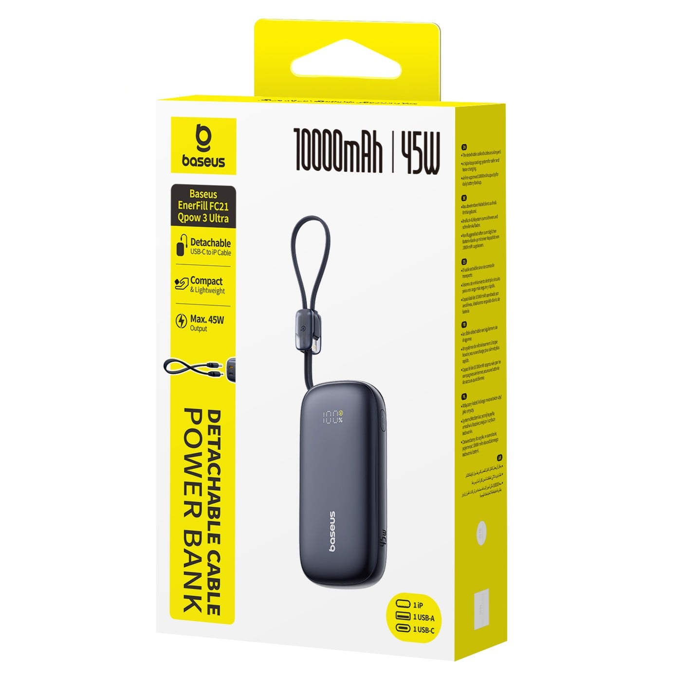 BASEUS Power Bank 20000mAh, 45W + ενσωματωμένο καλώδιο USB-C – Lightning, EnerFill FC21 Qpow 3 Ultra μαύρο – E0027P00 - Image 2