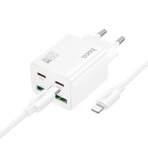 HOCO N55 φορτιστής 2 x Type C + 2x USB A + καλώδιο Type-C σε Lightning PD QC3.0 3A 20W λευκό