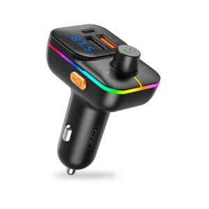 XO MP3 Ασύρματος Πομπός FM 25W, QC, 3.1A, 1xUSB-A, 1xUSB-A/TF Card, 1xUSB-C + Ambient light, BCC09 μαύρο