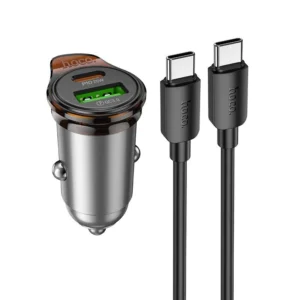 Φορτιστής Αυτοκινήτου Hoco USB-A + USB-C QC3.0 PD 43W με καλώδιο USB-C σε USB-C NZ16A, μεταλλικό γκρι