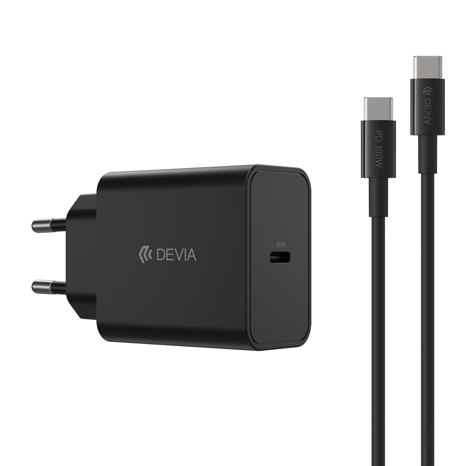 Devia wall charger Rocket PD 45W 1x USB-C black + cable USB-C – USB-C