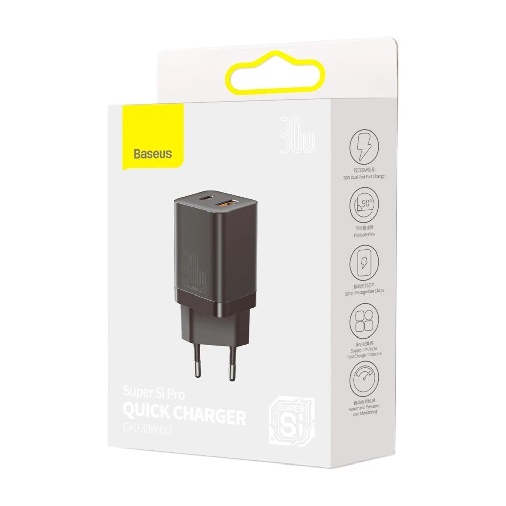 BASEUS 220V 30W, 1x USB-A + 1x USB-C, Super Si Pro (black) – CCSUPP-E01 - Image 2