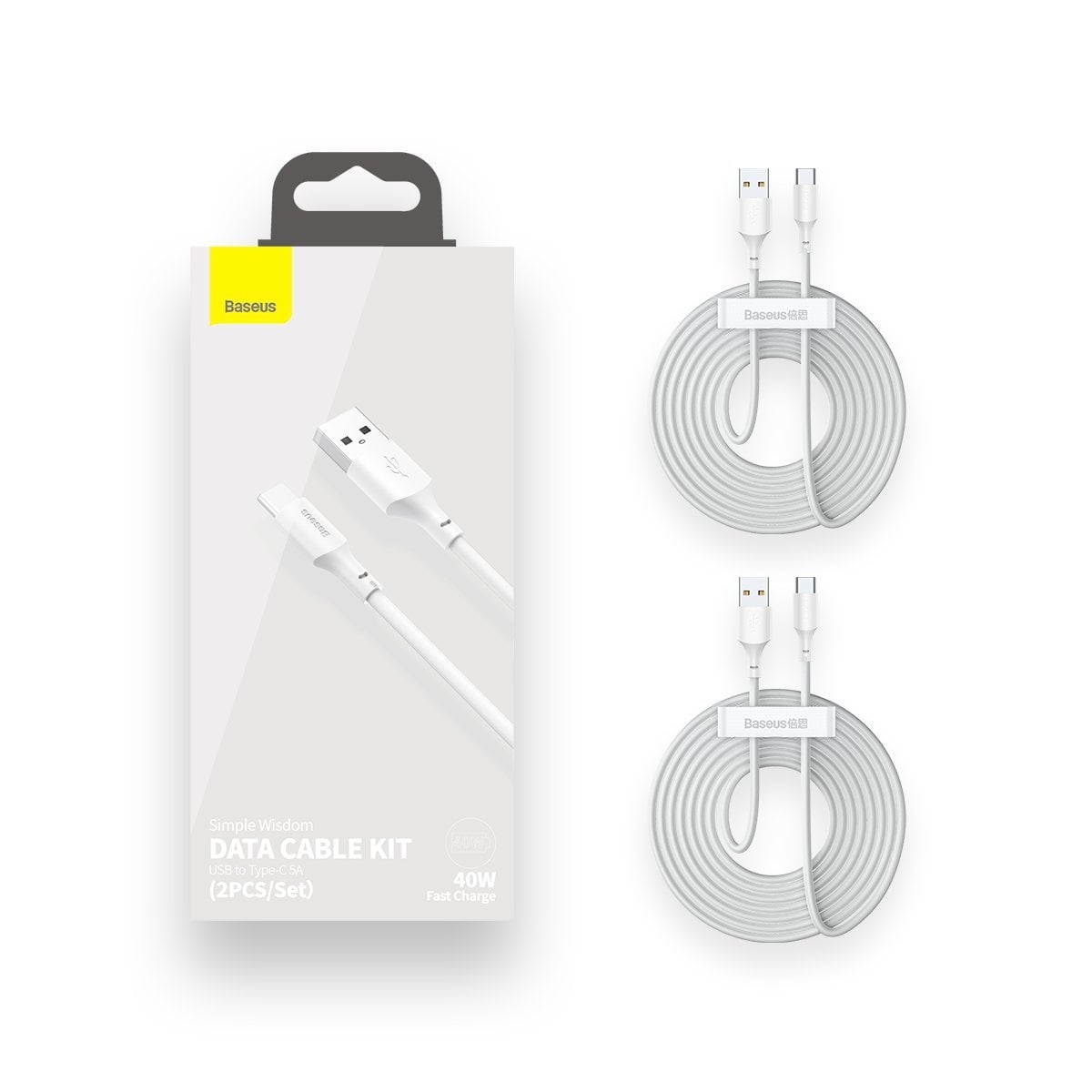 BASEUS Cables (SET 2 pcs.) , USB-A – Type-C, 40W, 1.5m, 5A, TZCATZJ-02 /black/