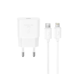 XO 220V 25W, USB-C, καλώδιο Type-C – Lightning, λευκό – L167
