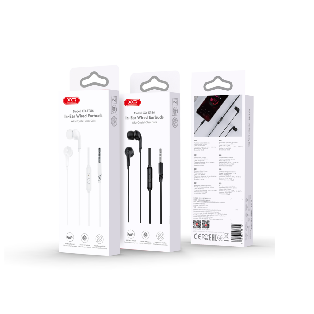 XO Hands Free Headphones 3.5mm με μικρόφωνο λευκά – EP86 - Image 2