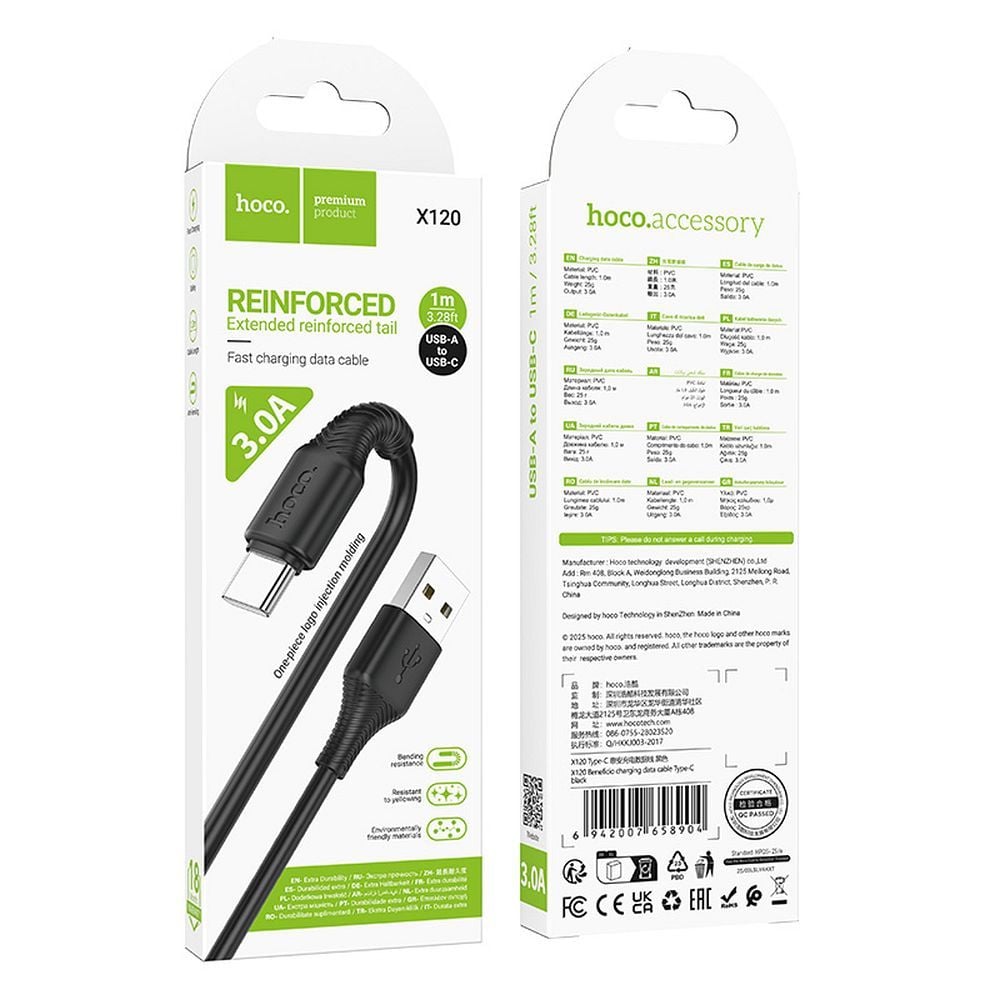 Καλώδιο USB-A σε USB-C Hoco 3A 1m X120 μαύρο - Image 2