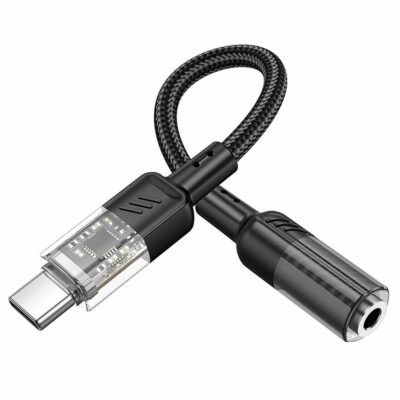 Adapter AUX USB-C to Jack 3,5mm Hoco 0,15m LS37 transparent black - Image 3