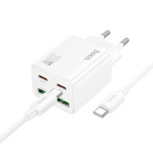 HOCO N55 φορτιστής 2x Type C + 2x USB-A + καλώδιο Type-C σε Type-C PD QC3.0 3A 20W λευκό