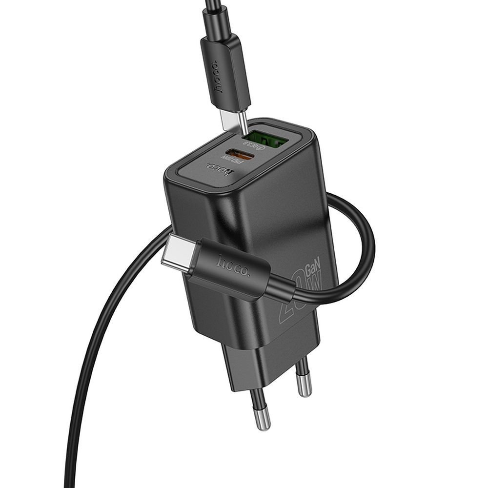 Hoco N61 φορτιστής τοίχου USB A + Type C με καλώδιο Type C σε Lightning PD QC3.0 3A 20W μαύρος