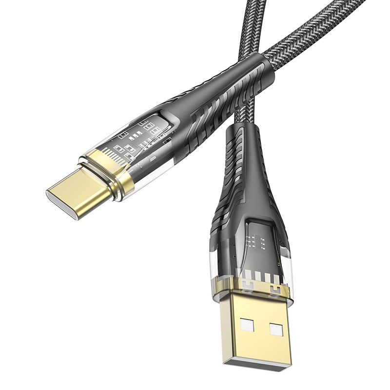 Καλώδιο USB-A σε USB-C Hoco 2,4A 1,2m U121 μαύρο διαφανές - Image 4