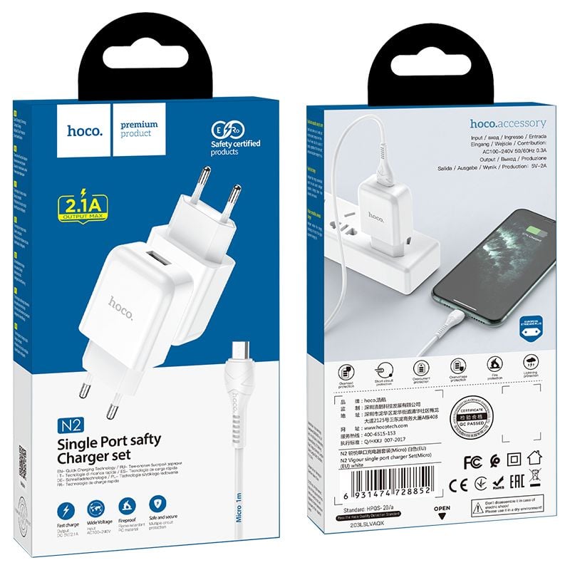 HOCO N3 travel charger USB A + καλώδιο USB A to Micro USB QC3.0 3A 18W λευκό - Image 2
