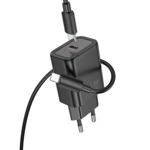 Hoco N62 φορτιστής τοίχου 1*USB-C + καλώδιο Type-C σε Lightning PD QC 30W μαύρο