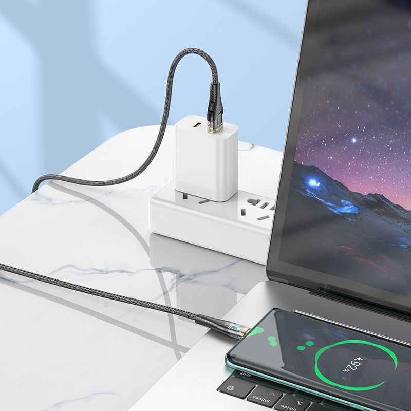 Καλώδιο USB-A σε USB-C Hoco 2,4A 1,2m U121 μαύρο διαφανές - Image 7