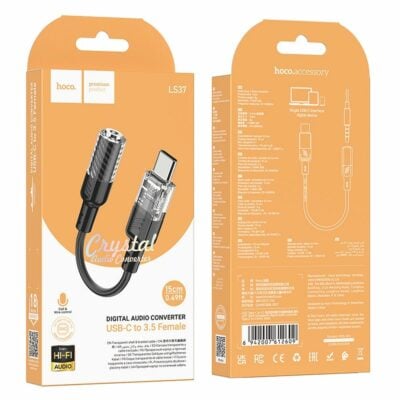 Adapter AUX USB-C to Jack 3,5mm Hoco 0,15m LS37 transparent black - Image 2