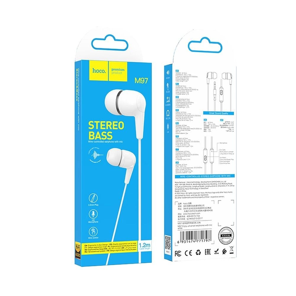 HOCO M97 ακουστικά in-ear με μικρόφωνο και βύσμα 3,5mm λευκά - Image 2