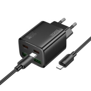 HOCO N55 φορτιστής 2x Type-C + 2x USB-A + καλώδιο Type-C σε Lightning PD QC 3.0 3A 20W μαύρος