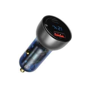 BASEUS 12V 65W, USB-A + USB-C, Particular Digital Display silver – CCKX-C0A