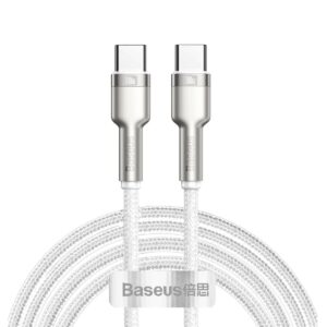 BASEUS Cable Type-C – Type-C, 2m, 100W, Cafule Metal (white) – CATJK-D02