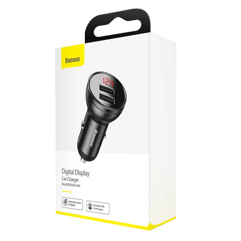 BASEUS 12V 24W, 2xUSB-A, γκρι – CCBX-0G - Image 2