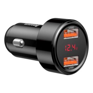 BASEUS 12V 45W, 2xUSB-A, LED display, black – CCMLC20A-01