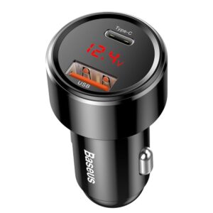 BASEUS 12V 45W, 1x USB-A + 1x USB-C, Magic LED (black) – CCMLC20C-01