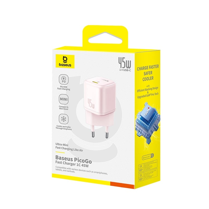 BASEUS 220V 45W, USB-C, PicoGo GaN pink – P10176800413-00 - Image 2