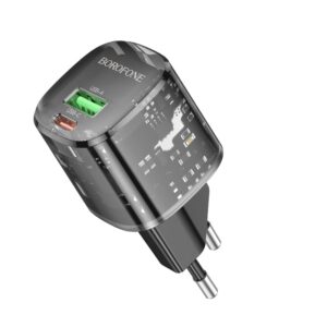 Borofone Wall charger BN17 Sunlight – 1*USB-A + 1*USB-C – QC 3.0 PD 20W 3A black