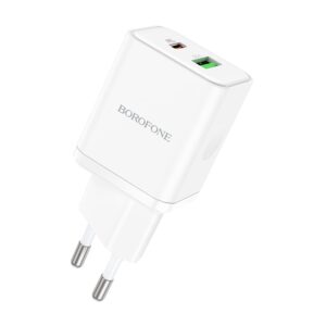 Borofone Wall charger BN7 – 1*USB-A + 1*USB-C – QC 3.0 PD 20W white