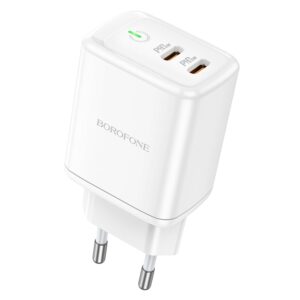Borofone Wall charger BN9 Reacher – 2xType C – QC 3.0 PD 35W white