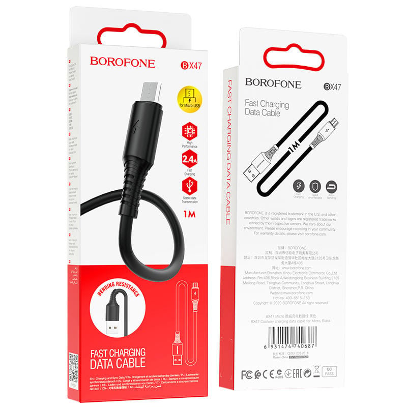 Borofone Cable BX47 Coolway – USB to Micro USB – 2,4A 1 μέτρο μαύρο - Image 2