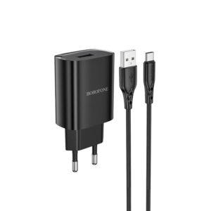 Borofone Wall charger BN1 Innovative – USB-Α – 2,1A with USB-A to Type C black