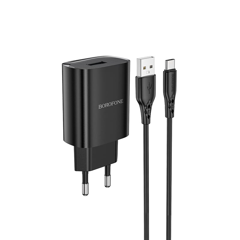 Borofone Wall charger BN1 Innovative – USB-Α – 2,1A with USB-A to Type C black