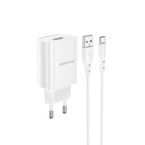 Borofone Wall charger BN1 Innovative – USB-Α – 2,1A with USB-Α to Type C white