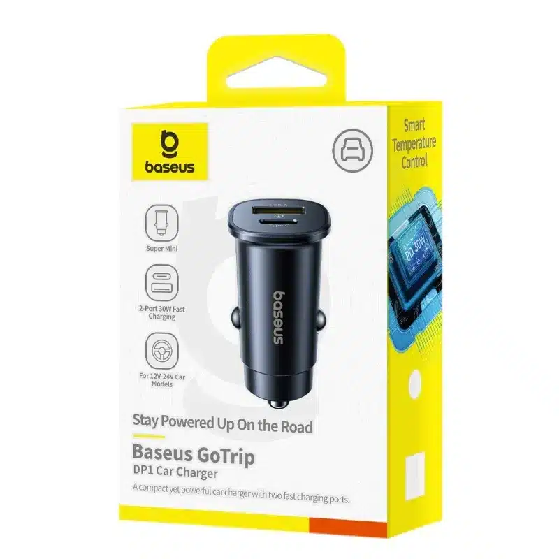 BASEUS 12V 30W, USB-A + USB-C, GoTrip DP1 black – C00072300123-00 - Image 2