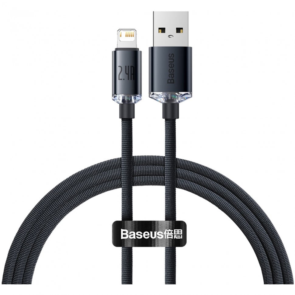 BASEUS Καλώδιο USB-A – Lightning, 1.2m, 2.4A, Crystal Shine, CAJY000001 μαύρο