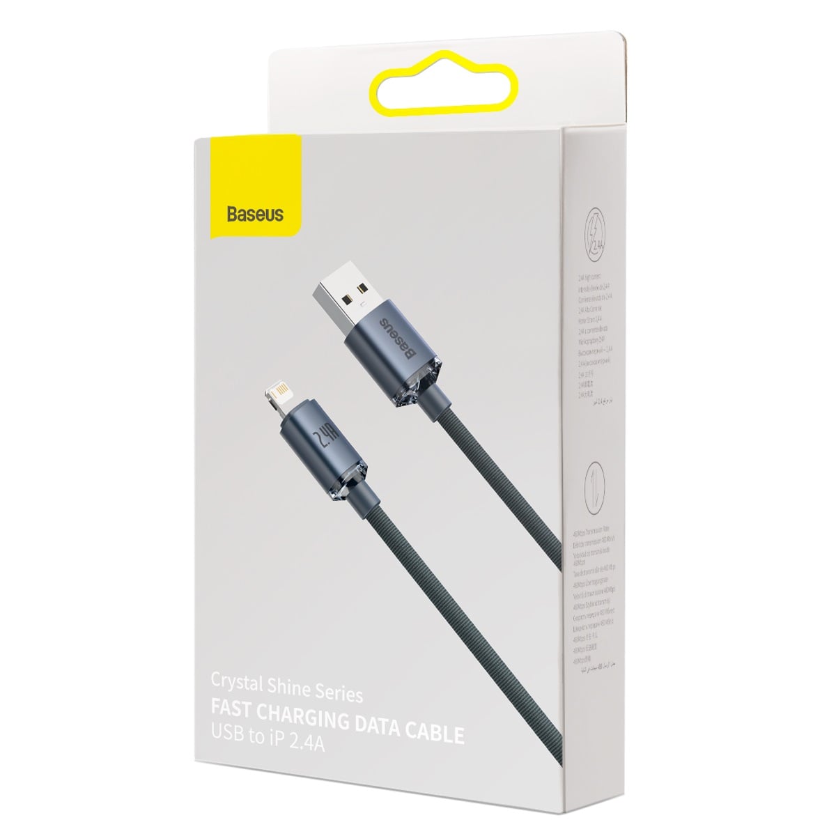 BASEUS Καλώδιο USB-A – Lightning, 1.2m, 2.4A, Crystal Shine, CAJY000001 μαύρο - Image 2