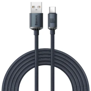 BASEUS Cable USB-A – Type-C, 2m, 100W, Crystal Shine (black) – CAJY000501