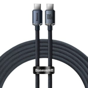 BASEUS Cable Type-C – Type-C, 2m, 100W, Crystal Shine (black) – CAJY000701