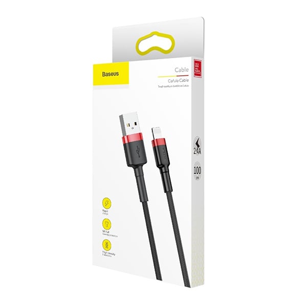 BASEUS Cable USB-A – Lightning, 1m, 2.4A, CAFULE (red + black) – CALKLF-B19 - Image 2