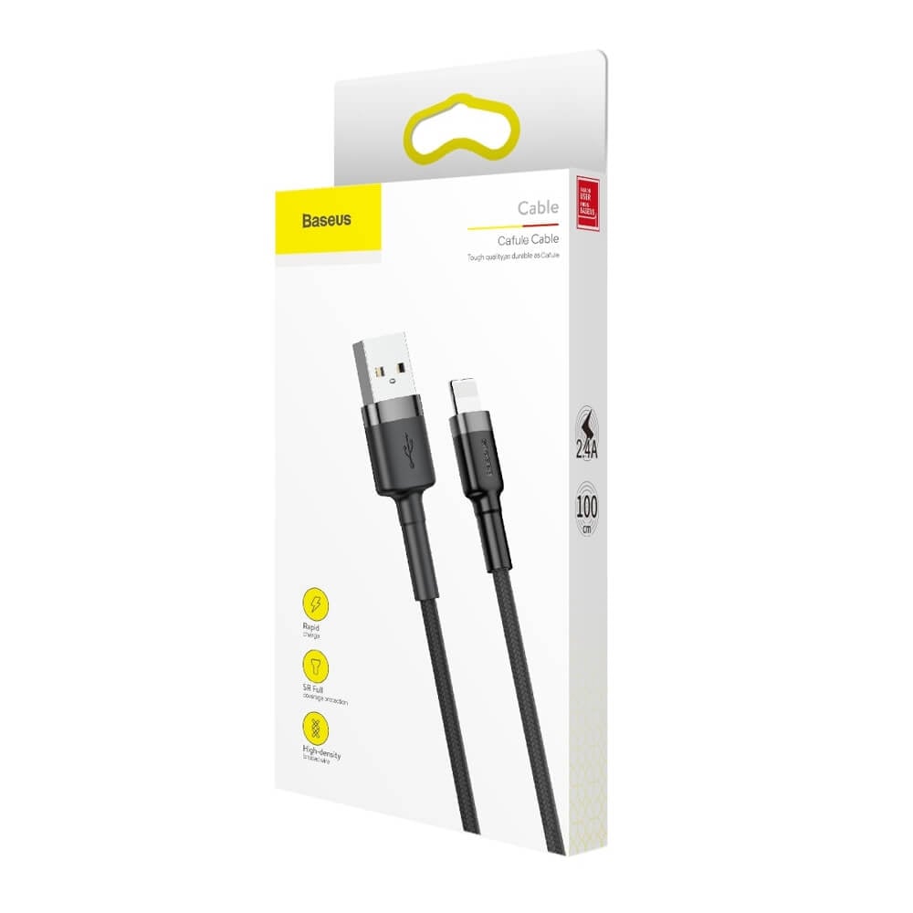 BASEUS Cable USB-A – Lightning, 1m, 2.4A, CAFULE (black + grey) – CALKLF-BG1 - Image 2