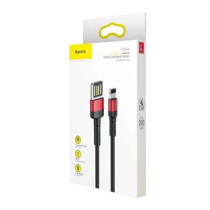 BASEUS Cable USB-A – Lightning, 1m, 2.4A, CAFULE, CALKLF-G91 black+red - Image 2