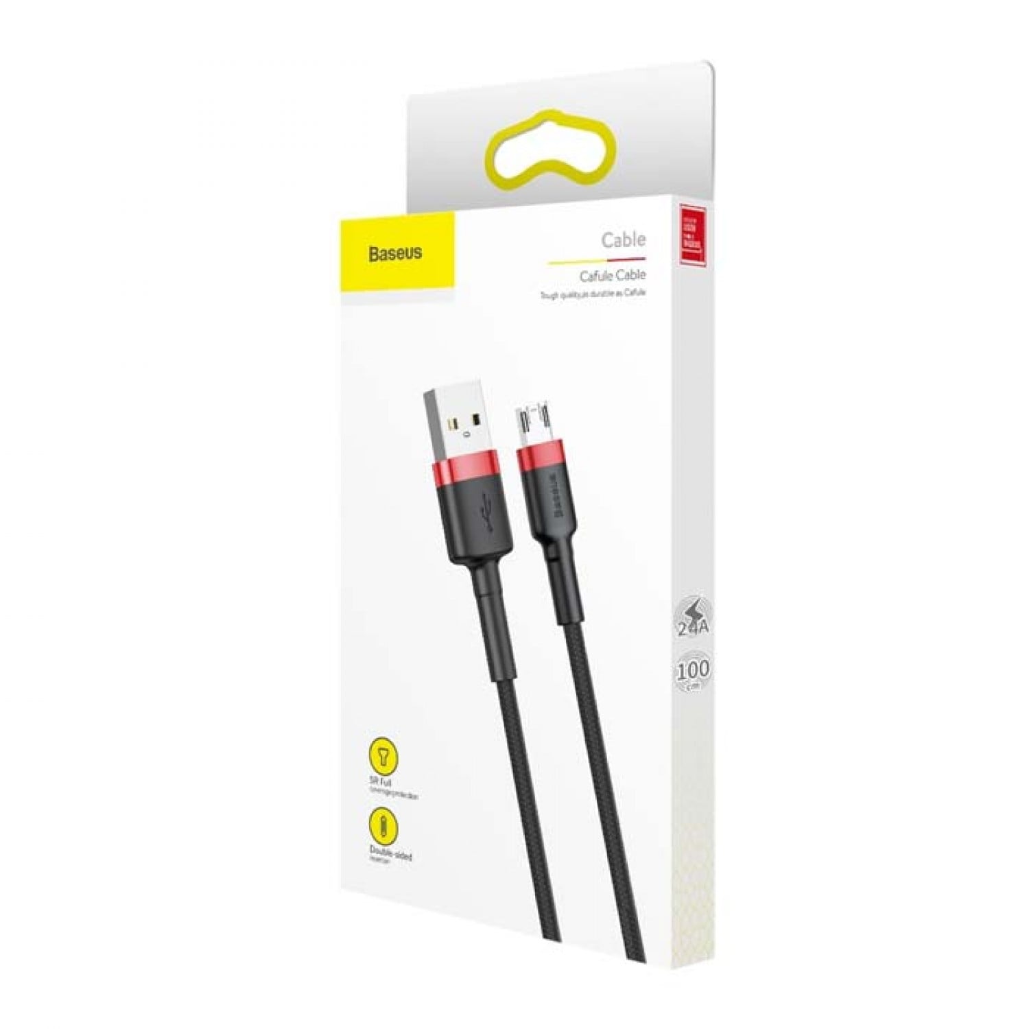 BASEUS Cable USB-A – Micro USB, 1m, 2.4A, CAFULE (black + red) – BAS-CAMKLF-B91 - Image 2