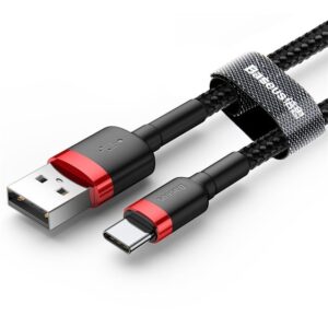 BASEUS Cable USB-A – Type-C, 1m, 3A, CAFULE (black + red) – CATKLF-B91