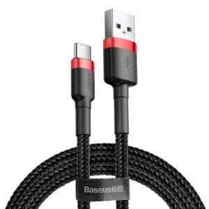 BASEUS Cable USB-A – Type-C, 3m, 2A, CAFULE (black + red) – CATKLF-U91