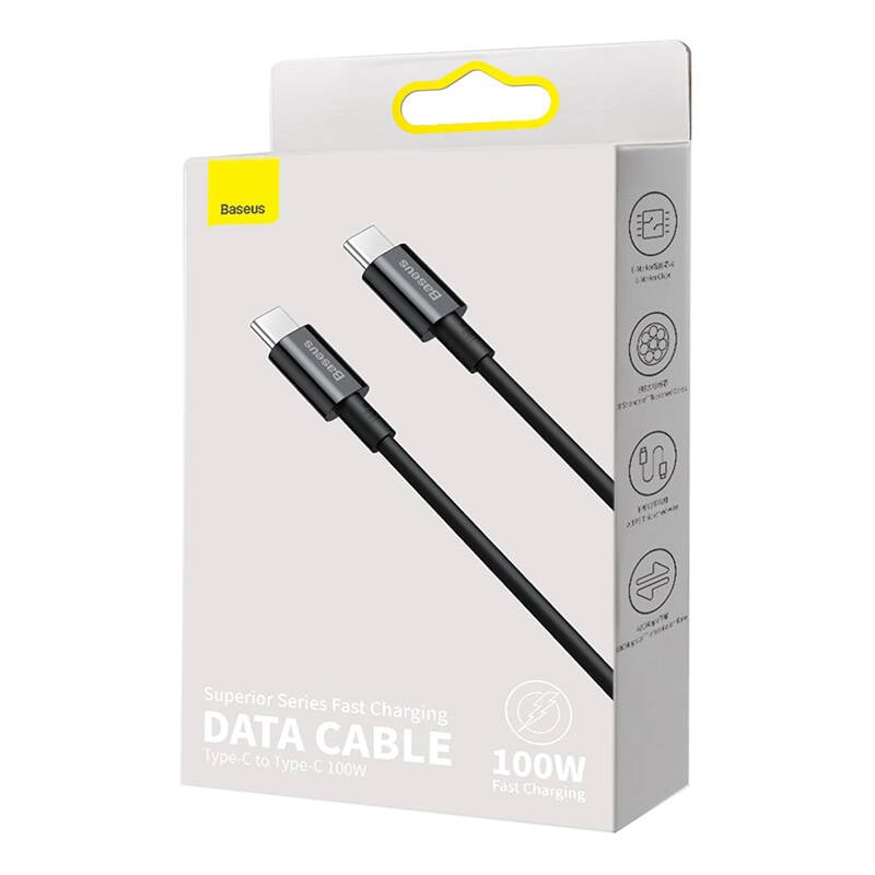 BASEUS Cable Type-C – Type-C, 1m, 100W, Superior S (black) – CATYS-B01 - Image 2