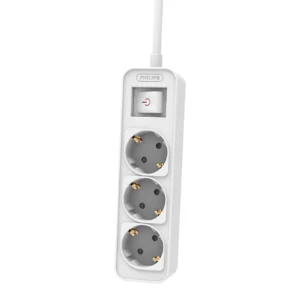 Philips CHP2134W/GRS Πολύπριζο 3 Θέσεων με Διακόπτη & Παιδική Προστασία, Καλώδιο 1,5 m (Λευκό)