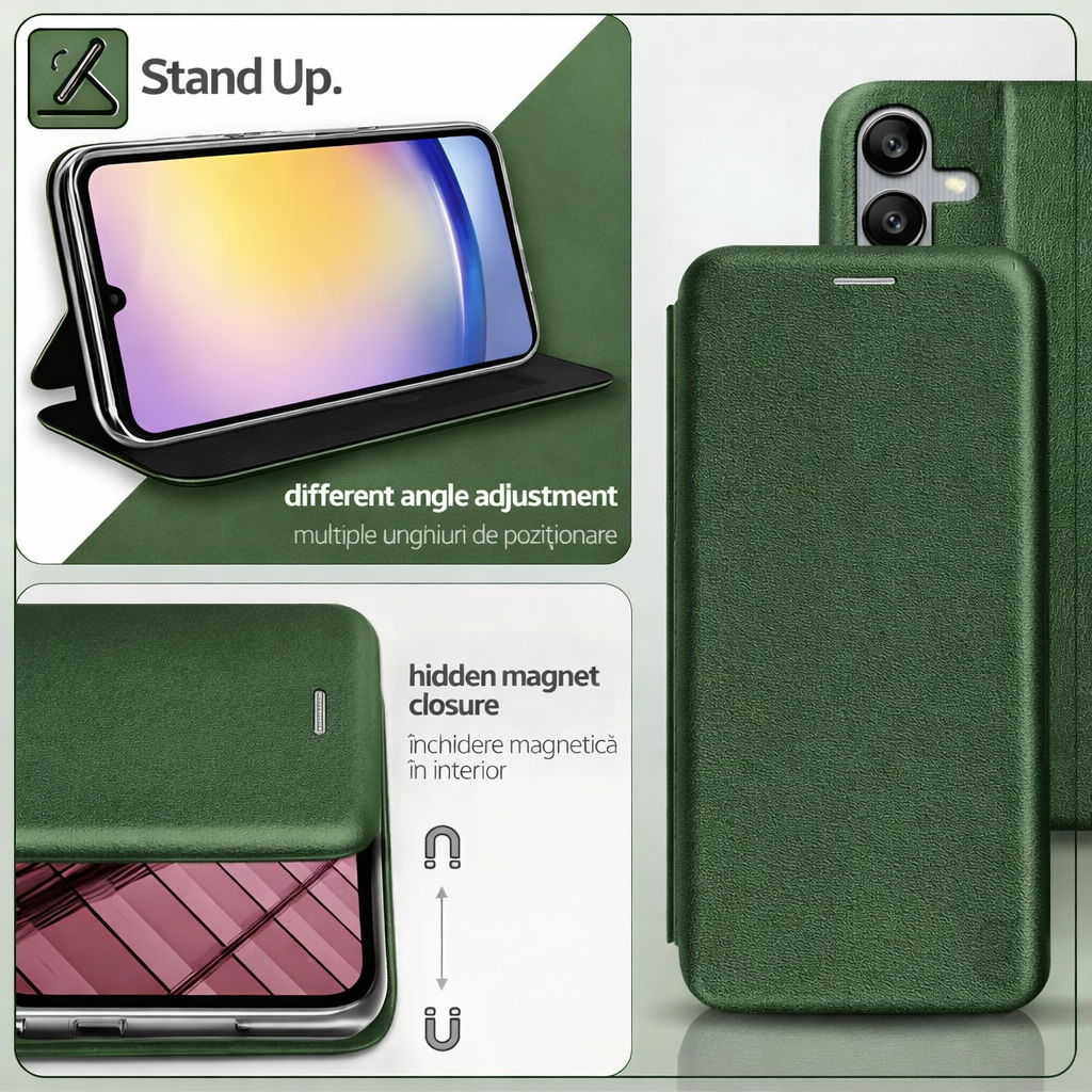 Flip Book Case Xiaomi Redmi Note 11 Pro Internal Magnet Stand Function Eco-leather Texture Microfiber Silicone Interior 360° Dark Green - Image 3