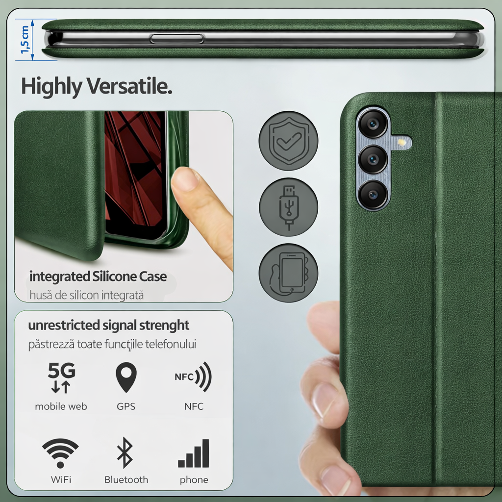 Flip Book Case Xiaomi Redmi Note 11 Pro Internal Magnet Stand Function Eco-leather Texture Microfiber Silicone Interior 360° Dark Green - Image 2