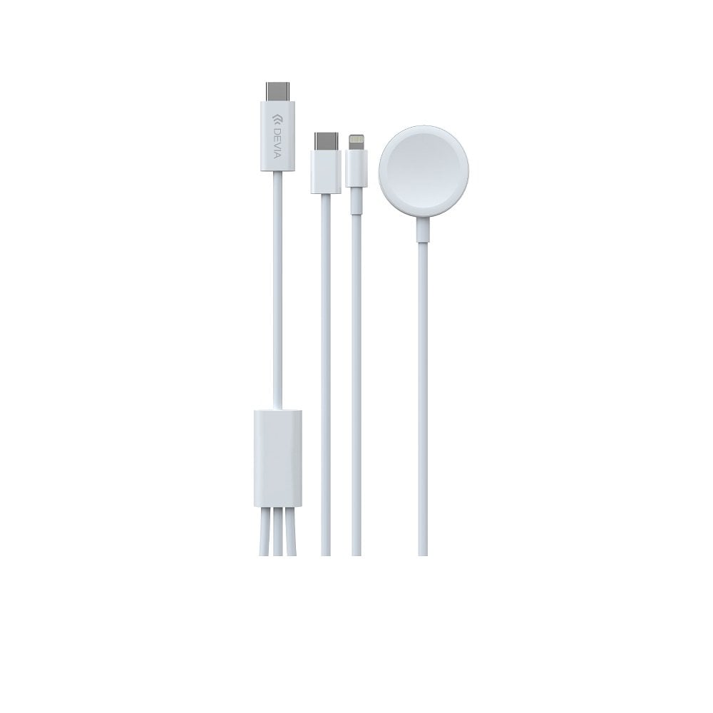 Devia καλώδιο 3in1 Smart EA520 USB-C – USB-C + Lightning με μαγνητικό φορτιστή Apple Watch λευκό - Image 3