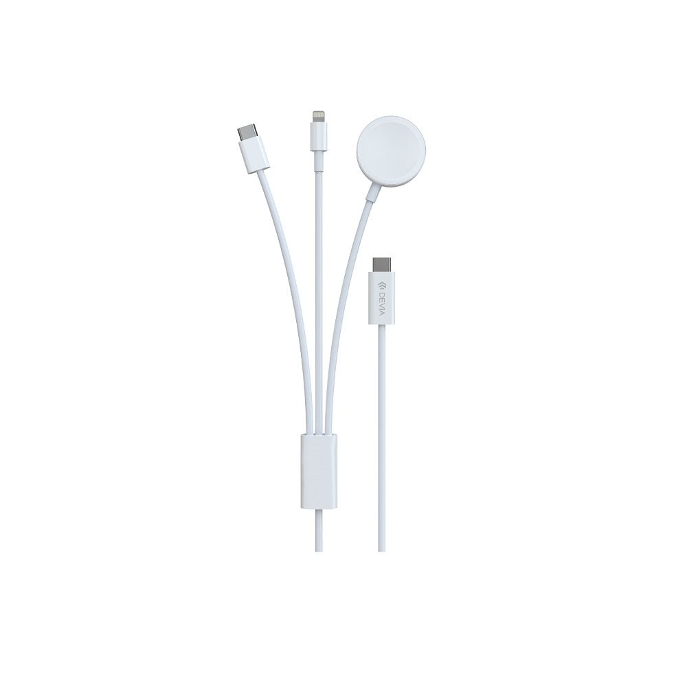 Devia καλώδιο 3in1 Smart EA520 USB-C – USB-C + Lightning με μαγνητικό φορτιστή Apple Watch λευκό